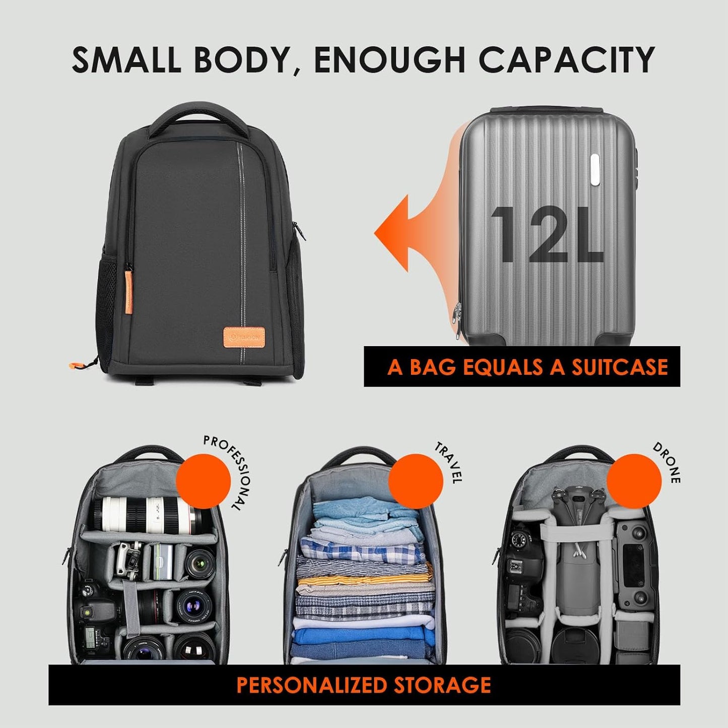 Large Camera Backpacks for Photographers - Waterproof Camera Bag Photography Backpack with 15.6" Laptop Compartment Rain Cover Side Access Tripod Holder(Tb04 Black)