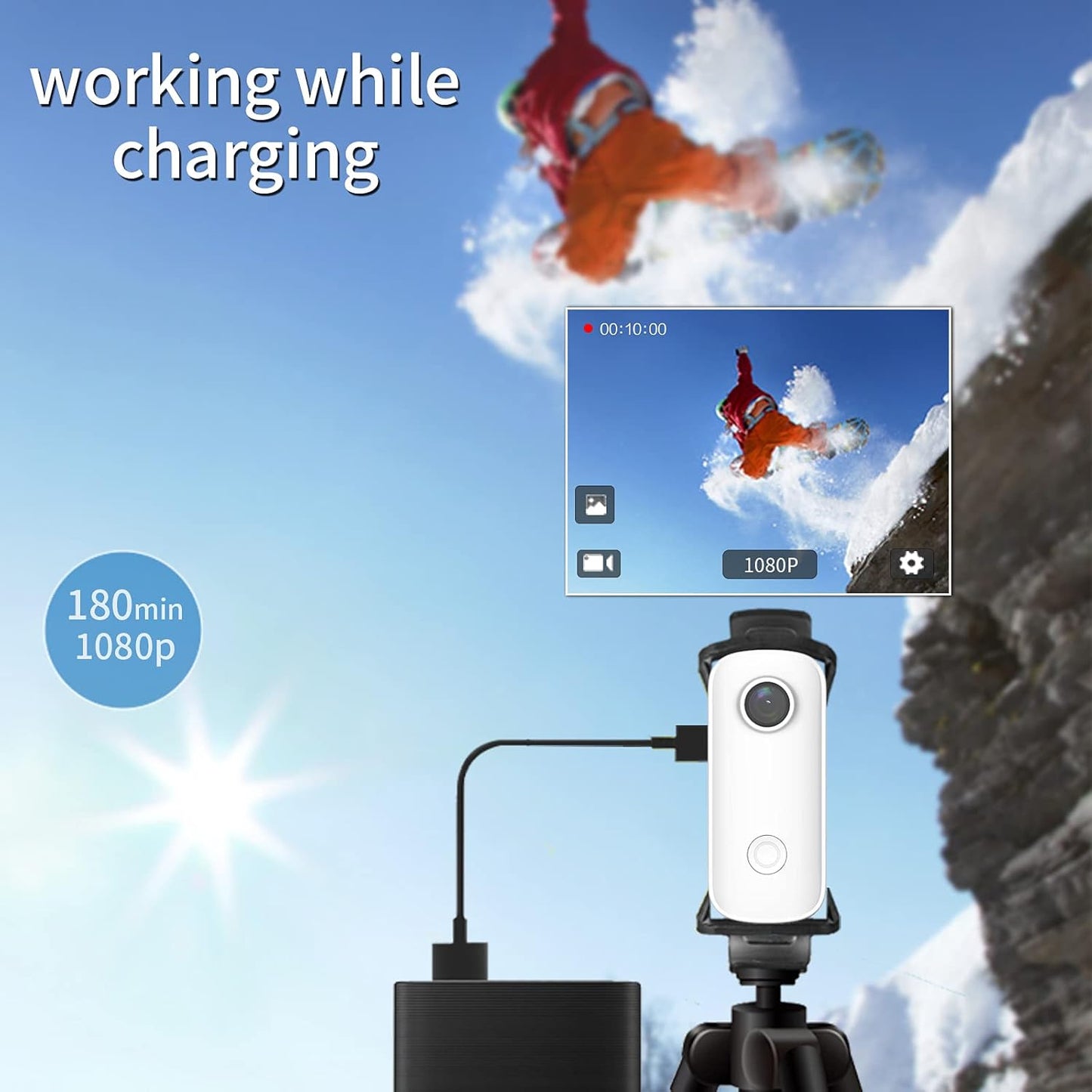 C100 Small Action Camera, Weighs 1 Oz, 1080P 30FPS Waterproof Sports Video Wifi 15MP Cameras with Wearable Accessories for Travel, Sports, Vlog(White)