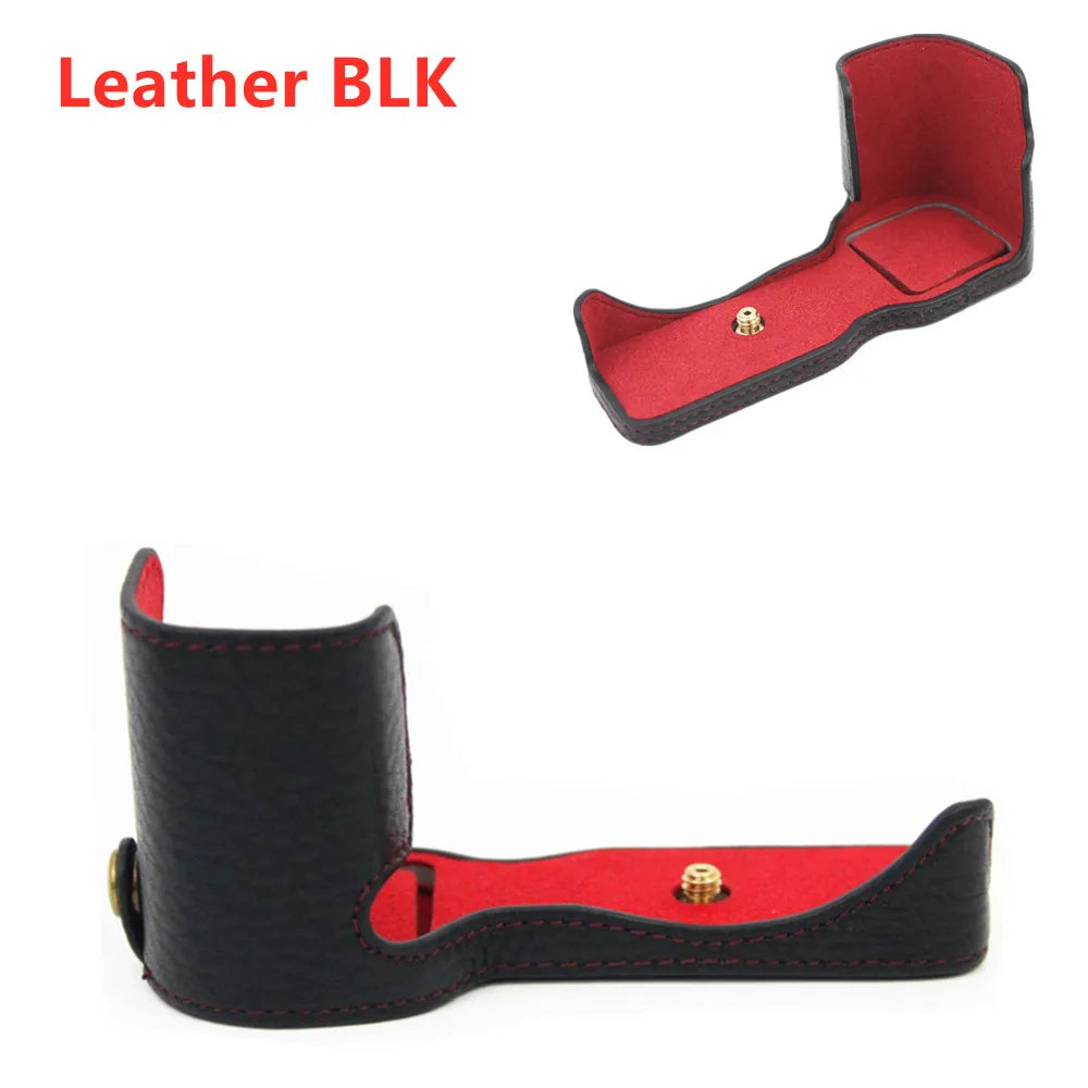 PU / Genuine Leather Camera Bag Half Base Body Case Cover Shell Protector for Sony ZV-E10 ZVE10 as Tripod Quick Plate