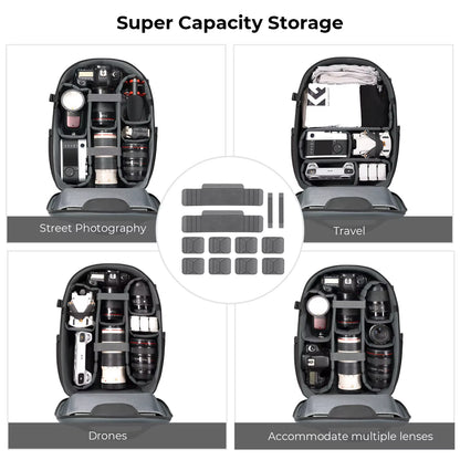 22L Camera Backpack Photography Bag Waterproof Large Capacity Camera Bag with Raincover for DSLR Camera