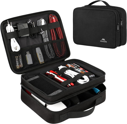 Electronics Organizer Travel Case, Water Resistant Cable Organizer Bag for Travel Essentials, Gifts for Men, Storage Bag for Camera Accessories, Phone, Cord & Tablet, Black