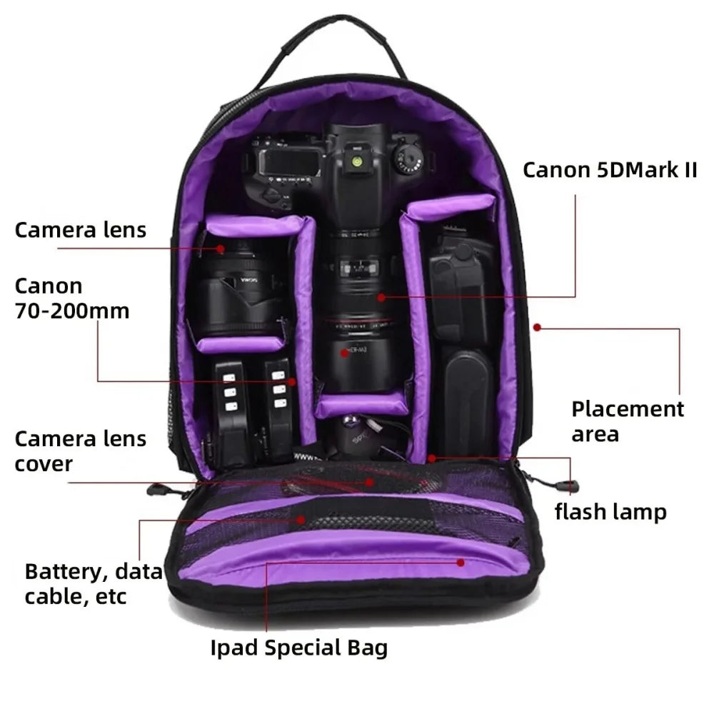 Multi-Functional Outdoor Camera Backpack Video Digital Shoulder Camera Bag Waterproof Camera Photo Bag Case for DSLR Sony