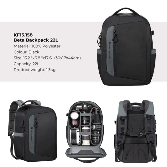 22L Camera Backpack Photography Bag Waterproof Large Capacity Camera Bag with Raincover for DSLR Camera